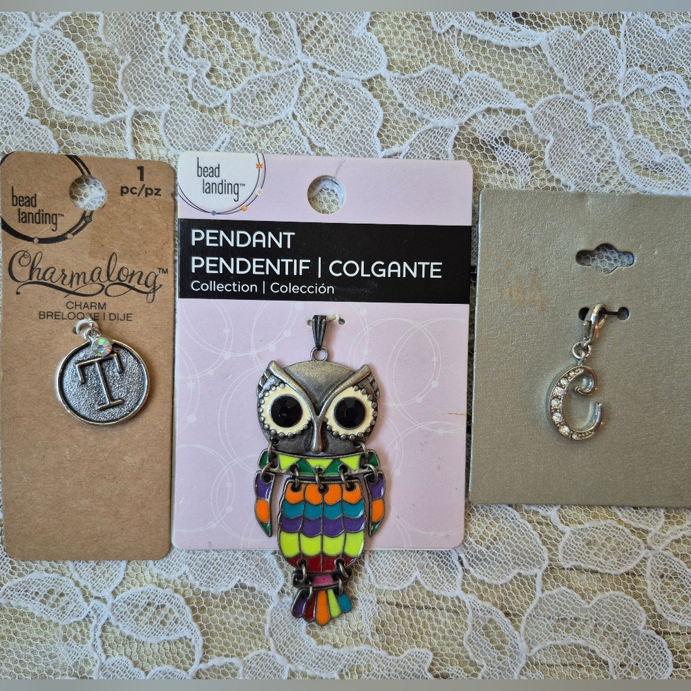 Colorful Owl Pendant and Charms Set